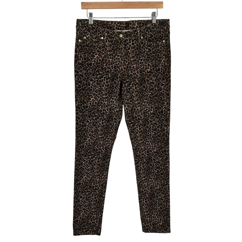 J. McLaughlin Womens Leopard Print Lexi Pant Size 10 Brown Slim Fit Modern Chic